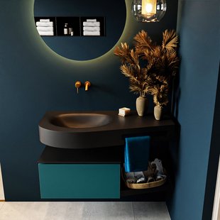 MONDIAZ RIVA 100cm badmeubel onderkast / planchet kleur Smag met 1 lade. Wastafel DULCET links 0 kraangaten kleur Urban.