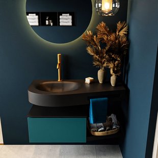 MONDIAZ RIVA 100cm badmeubel onderkast / planchet kleur Smag met 1 lade. Wastafel DULCET links 1 kraangat kleur Urban.