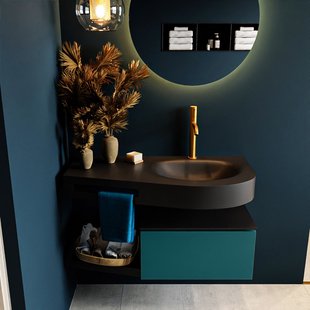 MONDIAZ RIVA 100cm badmeubel onderkast / planchet kleur Smag met 1 lade. Wastafel DULCET rechts 1 kraangat kleur Urban.