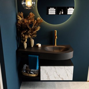 MONDIAZ RIVA 100cm badmeubel onderkast / planchet kleur carrara met 1 lade. Wastafel DULCET rechts 1 kraangat kleur Urban.