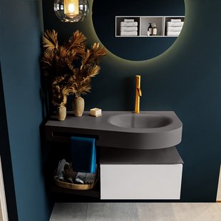 MONDIAZ RIVA 100cm badmeubel onderkast / planchet kleur Talc met 1 lade. Wastafel DULCET rechts 1 kraangat kleur Dark_Grey.