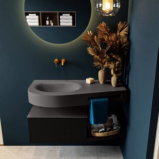 MONDIAZ RIVA 100cm badmeubel onderkast / planchet kleur Urban met 1 lade. Wastafel DULCET links 0 kraangaten kleur Dark_Grey.