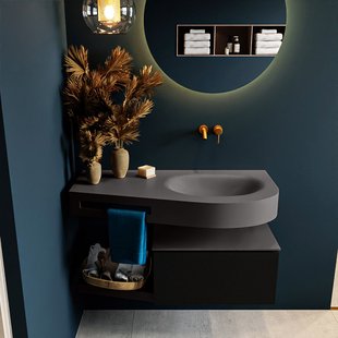MONDIAZ RIVA 100cm badmeubel onderkast / planchet kleur Urban met 1 lade. Wastafel DULCET rechts 0 kraangaten kleur Dark_Grey.