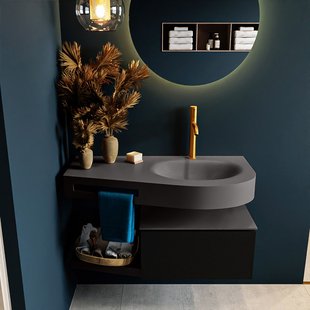 MONDIAZ RIVA 100cm badmeubel onderkast / planchet kleur Urban met 1 lade. Wastafel DULCET rechts 1 kraangat kleur Dark_Grey.