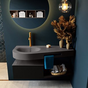 MONDIAZ RIVA 120cm badmeubel onderkast / planchet kleur Urban met 1 lade. Wastafel DULCET links 1 kraangat kleur Dark_Grey.