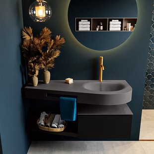 MONDIAZ RIVA 120cm badmeubel onderkast / planchet kleur Urban met 1 lade. Wastafel DULCET rechts 1 kraangat kleur Dark_Grey.