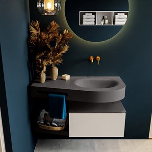 MONDIAZ RIVA 100cm badmeubel onderkast / planchet kleur Linen met 1 lade. Wastafel DULCET rechts 0 kraangaten kleur Dark_Grey.