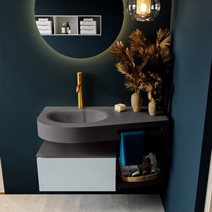 MONDIAZ RIVA 100cm badmeubel onderkast / planchet kleur Clay met 1 lade. Wastafel DULCET links 1 kraangat kleur Dark_Grey.