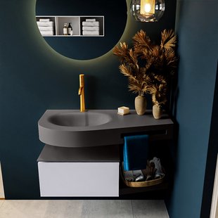 MONDIAZ RIVA 100cm badmeubel onderkast / planchet kleur Cale met 1 lade. Wastafel DULCET links 1 kraangat kleur Dark_Grey.