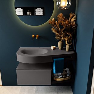 MONDIAZ RIVA 100cm badmeubel onderkast / planchet kleur Dark_Grey met 1 lade. Wastafel DULCET links 0 kraangaten kleur Dark_Grey.