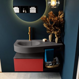 MONDIAZ RIVA 100cm badmeubel onderkast / planchet kleur Fire met 1 lade. Wastafel DULCET links 1 kraangat kleur Dark_Grey.