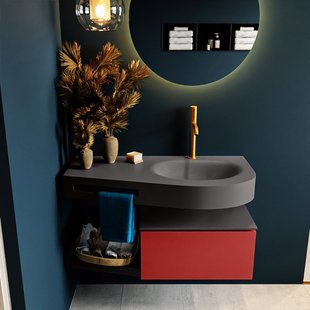 MONDIAZ RIVA 100cm badmeubel onderkast / planchet kleur Fire met 1 lade. Wastafel DULCET rechts 1 kraangat kleur Dark_Grey.