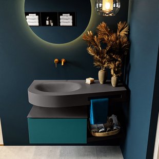 MONDIAZ RIVA 100cm badmeubel onderkast / planchet kleur Smag met 1 lade. Wastafel DULCET links 0 kraangaten kleur Dark_Grey.