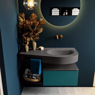 MONDIAZ RIVA 100cm badmeubel onderkast / planchet kleur Smag met 1 lade. Wastafel DULCET rechts 0 kraangaten kleur Dark_Grey.