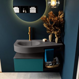 MONDIAZ RIVA 100cm badmeubel onderkast / planchet kleur Smag met 1 lade. Wastafel DULCET links 1 kraangat kleur Dark_Grey.