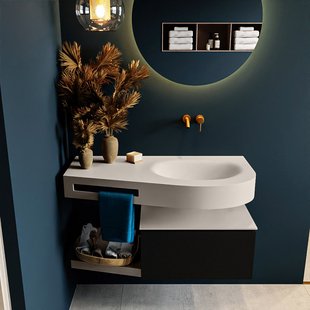 MONDIAZ RIVA 100cm badmeubel onderkast / planchet kleur Urban met 1 lade. Wastafel DULCET rechts 0 kraangaten kleur Linen.