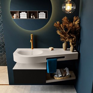 MONDIAZ RIVA 120cm badmeubel onderkast / planchet kleur Urban met 1 lade. Wastafel DULCET links 1 kraangat kleur Linen.