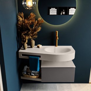 MONDIAZ RIVA 100cm badmeubel onderkast / planchet kleur Dark_Grey met 1 lade. Wastafel DULCET rechts 1 kraangat kleur Linen.