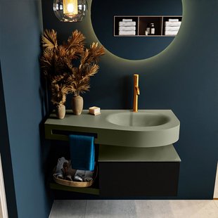 MONDIAZ RIVA 100cm badmeubel onderkast / planchet kleur Urban met 1 lade. Wastafel DULCET rechts 1 kraangat kleur Army.