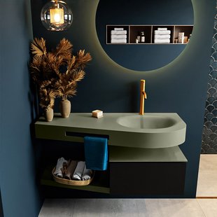 MONDIAZ RIVA 120cm badmeubel onderkast / planchet kleur Urban met 1 lade. Wastafel DULCET rechts 1 kraangat kleur Army.