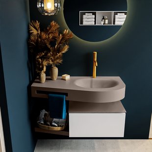 MONDIAZ RIVA 100cm badmeubel onderkast / planchet kleur Talc met 1 lade. Wastafel DULCET rechts 1 kraangat kleur Smoke.