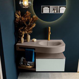 MONDIAZ RIVA 100cm badmeubel onderkast / planchet kleur Greey met 1 lade. Wastafel DULCET rechts 1 kraangat kleur Smoke.