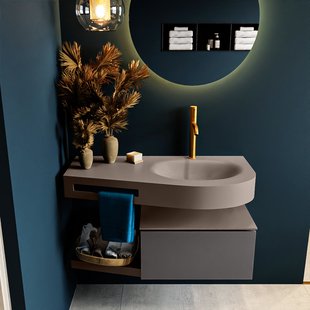 MONDIAZ RIVA 100cm badmeubel onderkast / planchet kleur Dark_Grey met 1 lade. Wastafel DULCET rechts 1 kraangat kleur Smoke.