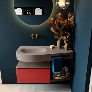 MONDIAZ RIVA 100cm badmeubel onderkast / planchet kleur Fire met 1 lade. Wastafel DULCET links 0 kraangaten kleur Smoke.