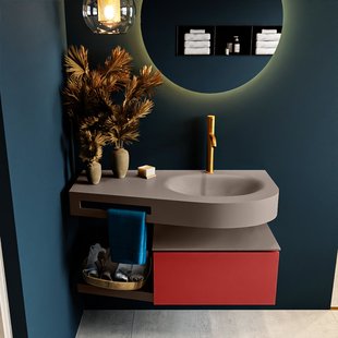 MONDIAZ RIVA 100cm badmeubel onderkast / planchet kleur Fire met 1 lade. Wastafel DULCET rechts 1 kraangat kleur Smoke.