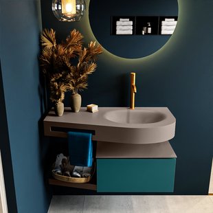 MONDIAZ RIVA 100cm badmeubel onderkast / planchet kleur Smag met 1 lade. Wastafel DULCET rechts 1 kraangat kleur Smoke.