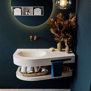 MONDIAZ RIVA 100cm Wastafel met planchet kleur Talc. Wastafel DULCET links 0 kraangaten kleur Talc.