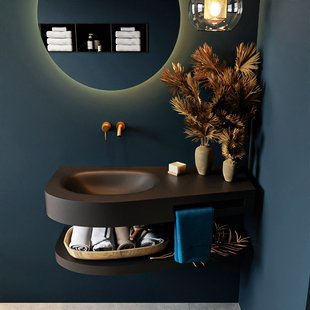 MONDIAZ RIVA 100cm Wastafel met planchet kleur Urban. Wastafel DULCET links 0 kraangaten kleur Urban.