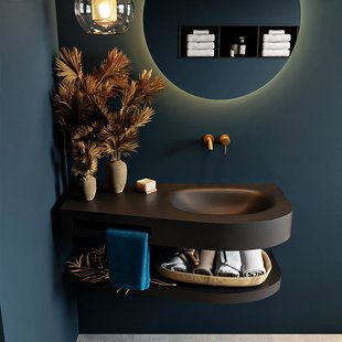 MONDIAZ RIVA 100cm Wastafel met planchet kleur Urban. Wastafel DULCET rechts 0 kraangaten kleur Urban.