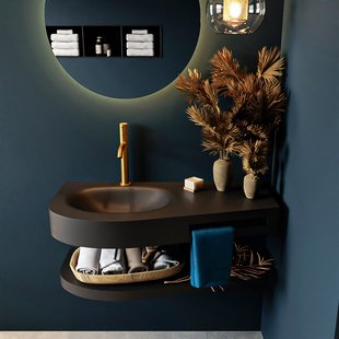 MONDIAZ RIVA 100cm Wastafel met planchet kleur Urban. Wastafel DULCET links 1 kraangaten kleur Urban.