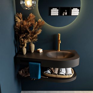 MONDIAZ RIVA 100cm Wastafel met planchet kleur Urban. Wastafel DULCET rechts 1 kraangaten kleur Urban.