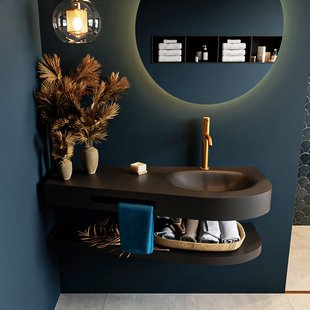 MONDIAZ RIVA 120cm Wastafel met planchet kleur Urban. Wastafel DULCET rechts 1 kraangaten kleur Urban.