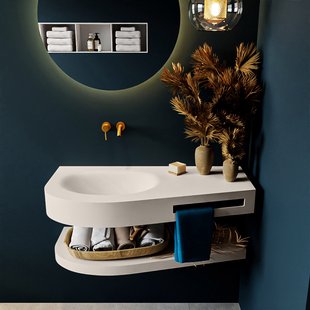 MONDIAZ RIVA 100cm Wastafel met planchet kleur Linen. Wastafel DULCET links 0 kraangaten kleur Linen.