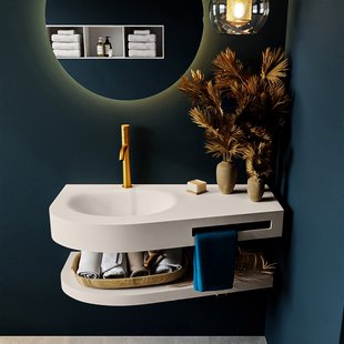 MONDIAZ RIVA 100cm Wastafel met planchet kleur Linen. Wastafel DULCET links 1 kraangaten kleur Linen.