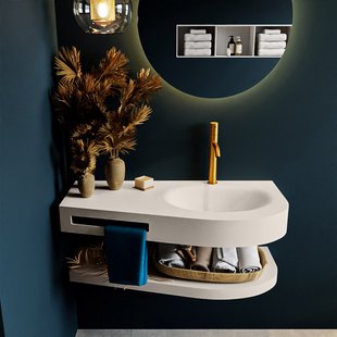 MONDIAZ RIVA 100cm Wastafel met planchet kleur Linen. Wastafel DULCET rechts 1 kraangaten kleur Linen.