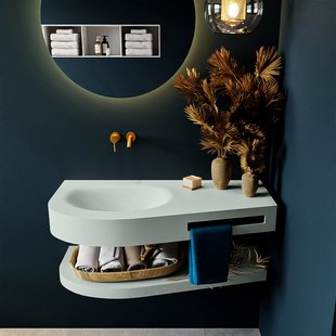 MONDIAZ RIVA 100cm Wastafel met planchet kleur Greey. Wastafel DULCET links 0 kraangaten kleur Greey.