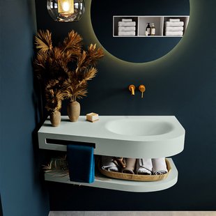 MONDIAZ RIVA 100cm Wastafel met planchet kleur Greey. Wastafel DULCET rechts 0 kraangaten kleur Greey.