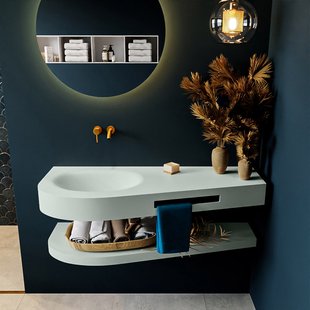 MONDIAZ RIVA 120cm Wastafel met planchet kleur Greey. Wastafel DULCET links 0 kraangaten kleur Greey.