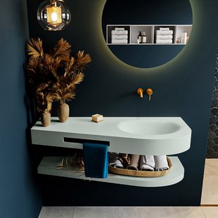 MONDIAZ RIVA 120cm Wastafel met planchet kleur Greey. Wastafel DULCET rechts 0 kraangaten kleur Greey.