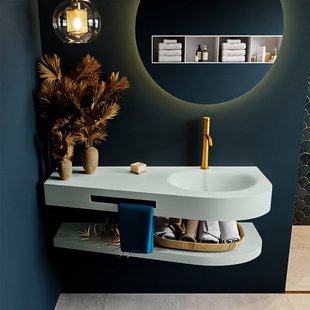 MONDIAZ RIVA 120cm Wastafel met planchet kleur Greey. Wastafel DULCET rechts 1 kraangaten kleur Greey.