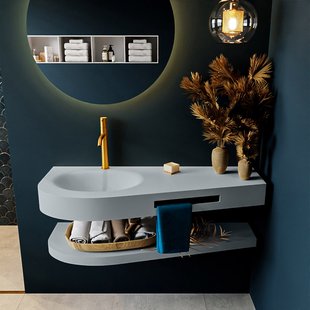 MONDIAZ RIVA 120cm Wastafel met planchet kleur Clay. Wastafel DULCET links 1 kraangaten kleur Clay.