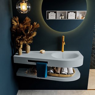 MONDIAZ RIVA 120cm Wastafel met planchet kleur Clay. Wastafel DULCET rechts 1 kraangaten kleur Clay.