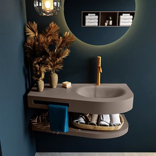 MONDIAZ RIVA 100cm Wastafel met planchet kleur Smoke. Wastafel DULCET rechts 1 kraangaten kleur Smoke.