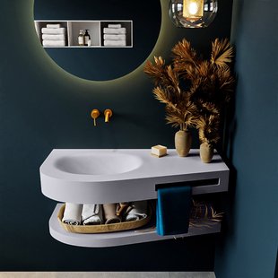 MONDIAZ RIVA 100cm Wastafel met planchet kleur Cale. Wastafel DULCET links 0 kraangaten kleur Cale.