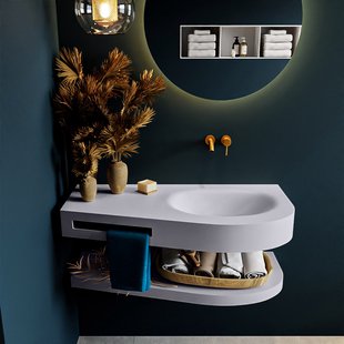 MONDIAZ RIVA 100cm Wastafel met planchet kleur Cale. Wastafel DULCET rechts 0 kraangaten kleur Cale.