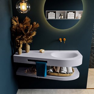 MONDIAZ RIVA 120cm Wastafel met planchet kleur Cale. Wastafel DULCET rechts 0 kraangaten kleur Cale.